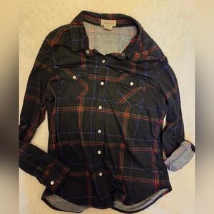 Vintage Black & Red Flannel Snap Button Shirt - Size Large
